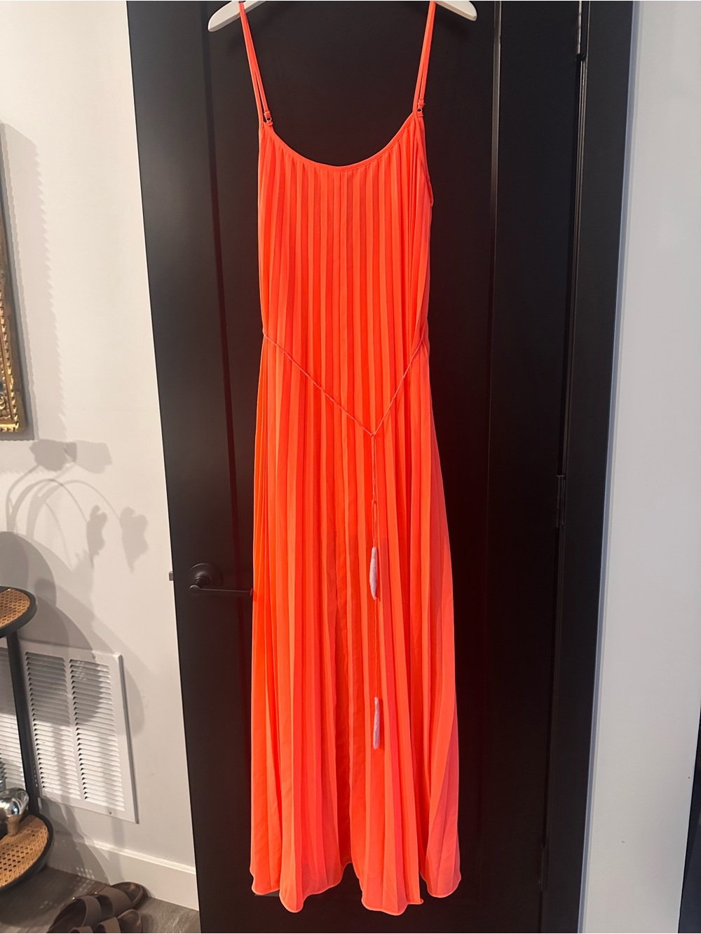 Ark & Co Neon Orange Pleated Maxi Dress